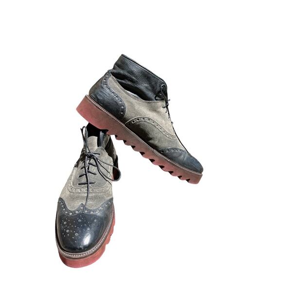 Donald J Pliner Wingtip Suede Boot Stu Grey Black Size 9 - Picture 2 of 7